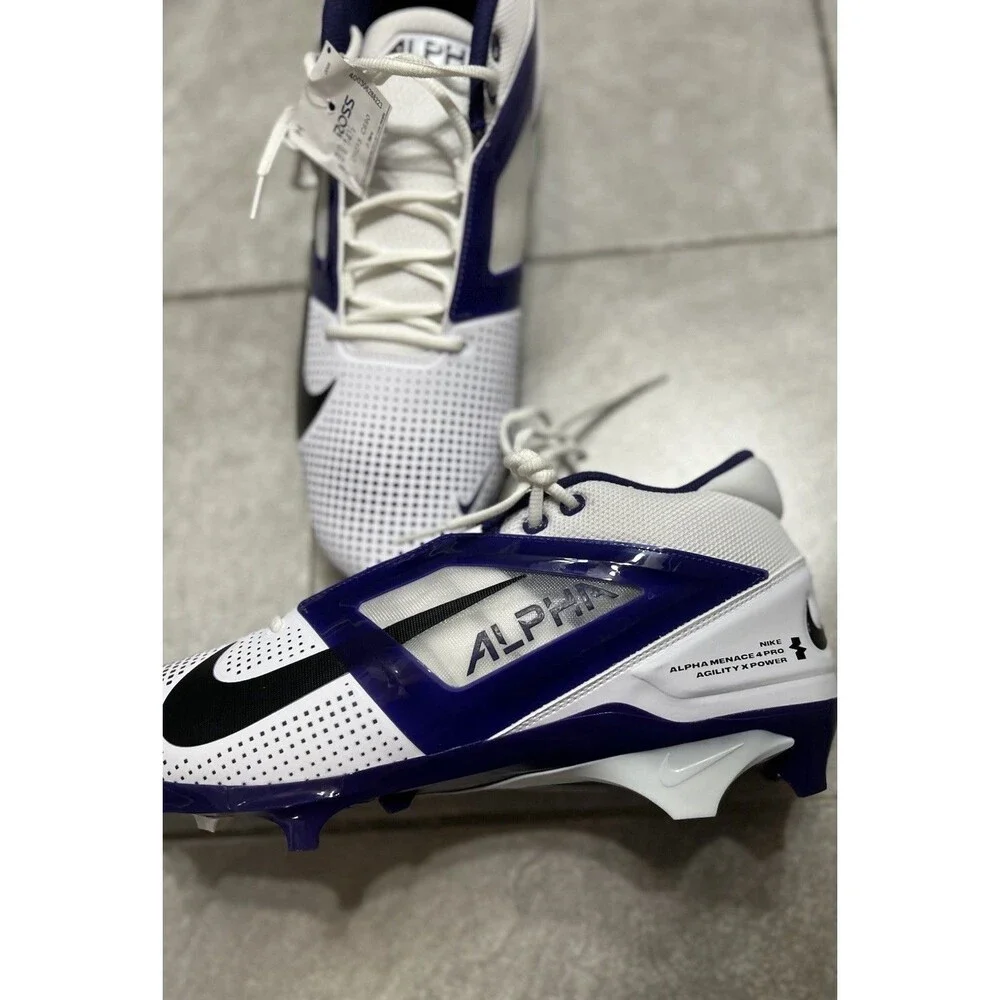 NWOB Nike Alpha Menace Pro 4 Football Cleats White Blue IB2507-102 Men SZ 14.5